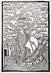 Grabado que acompañó la publicación de los diarios de los viajes de Colón.