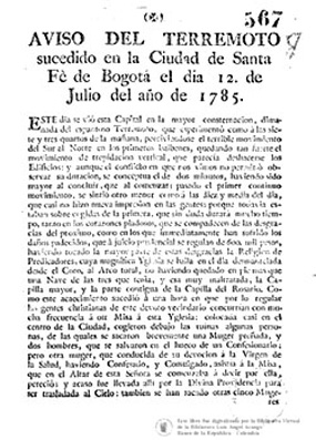 Portada Aviso de Terremoto 1875