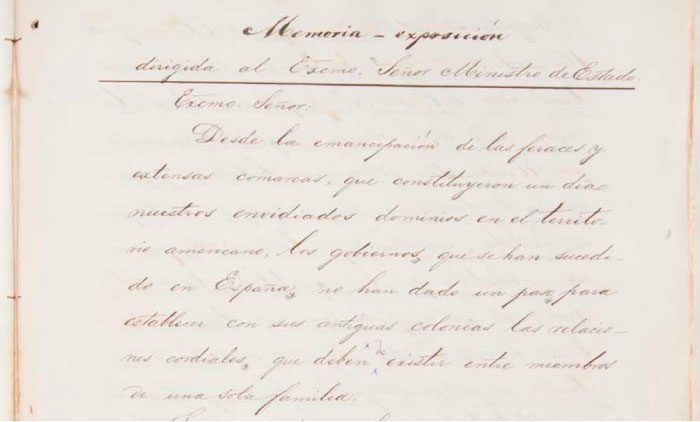 “Memoria-Exposición” dirigida al gobierno español