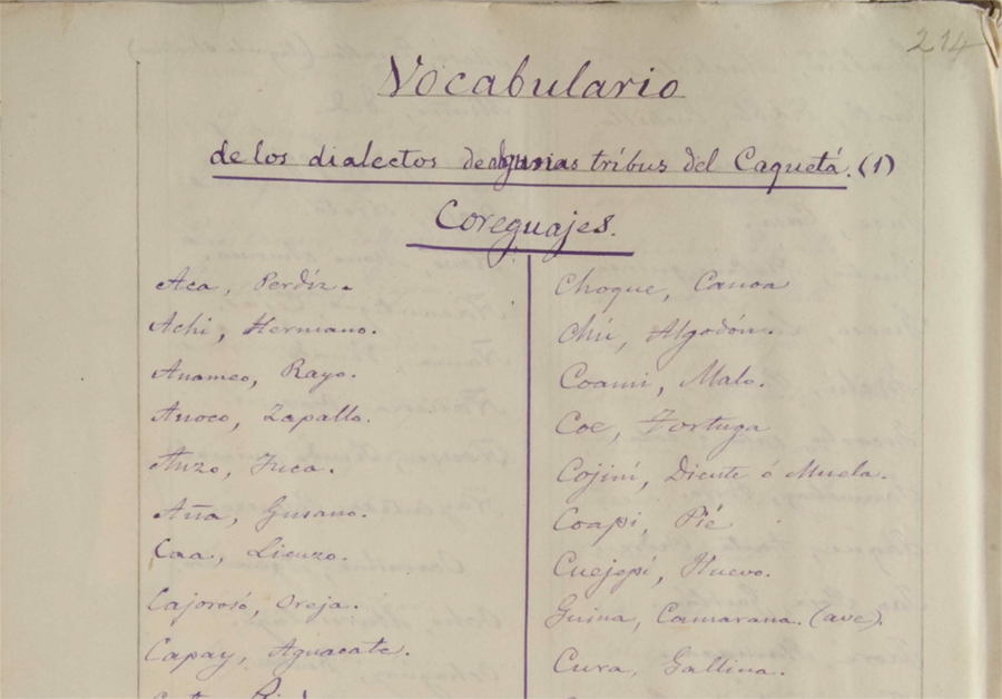 Vocabulario de dialectos de algunas tribus del Caquetá.