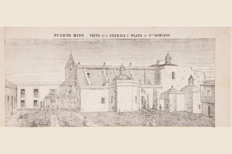 Puerto Rico. Vista de la iglesia y plaza de Santo Domingo