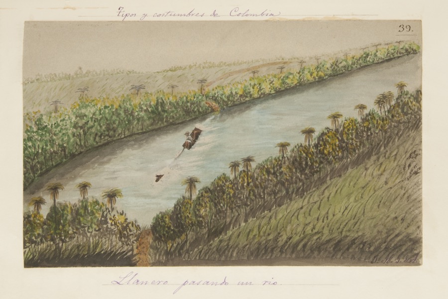 Llanero pasando un río