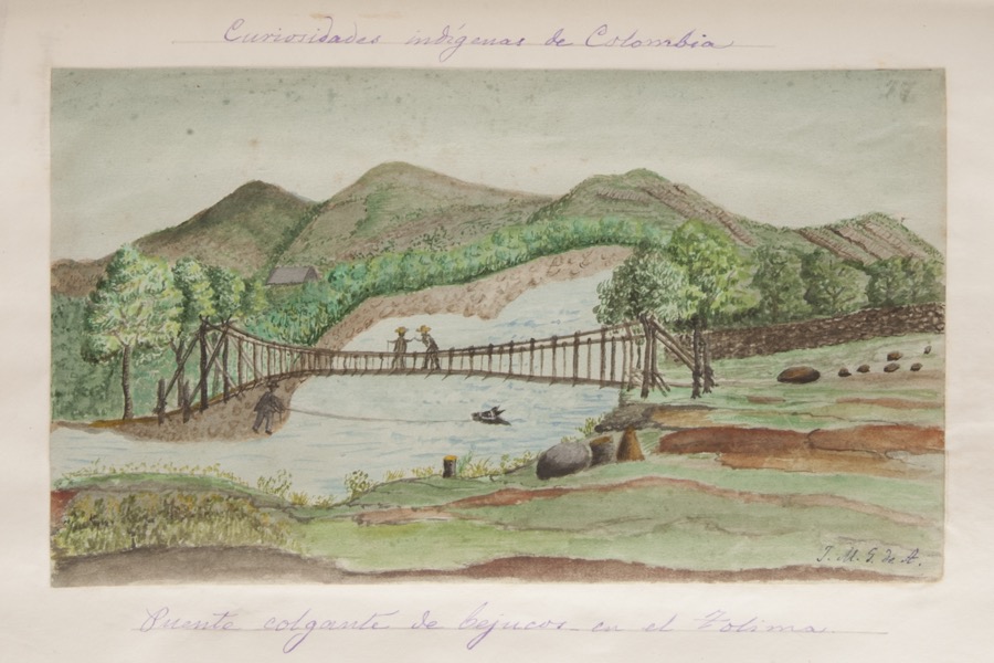 Puente colgante de bejucos en el Tolima