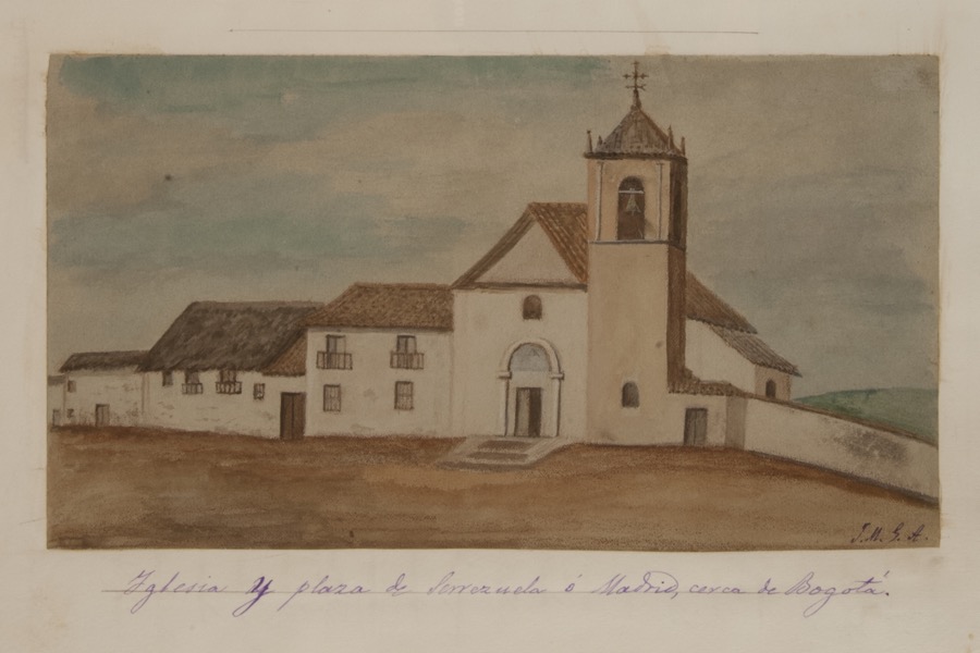 Iglesia y plaza de Serrezuela o Madrid, cerca de Bogotá