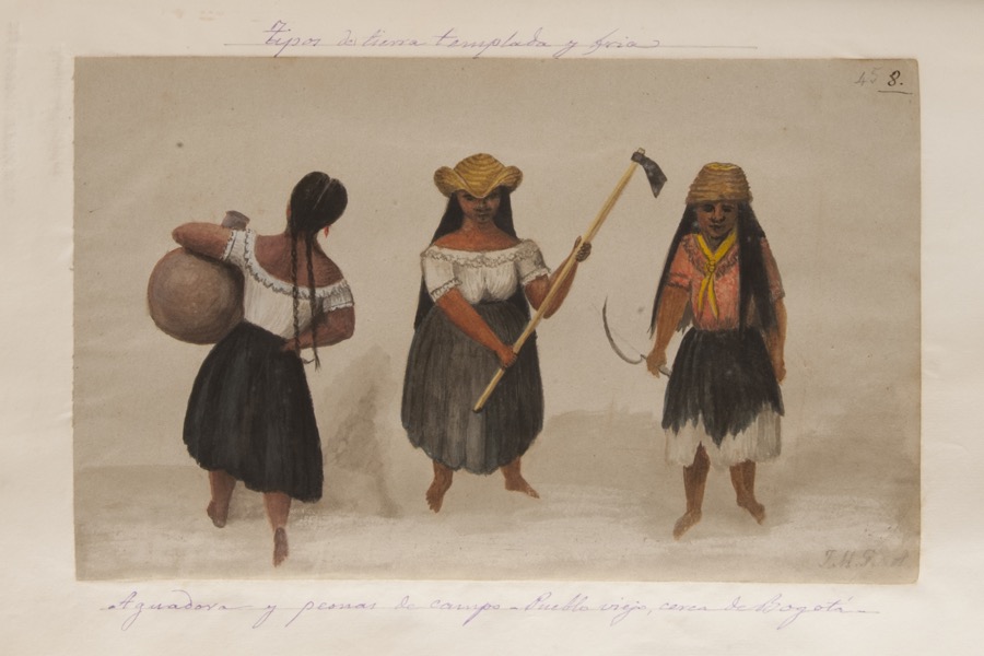 Aguadora y peonas de campo. Pueblo Viejo, cerca de Bogotá