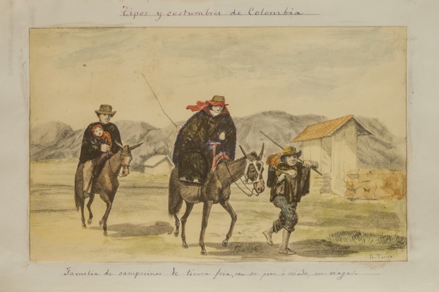 Familia de campesinos de tierra fría, con su peón o criado, en viaje