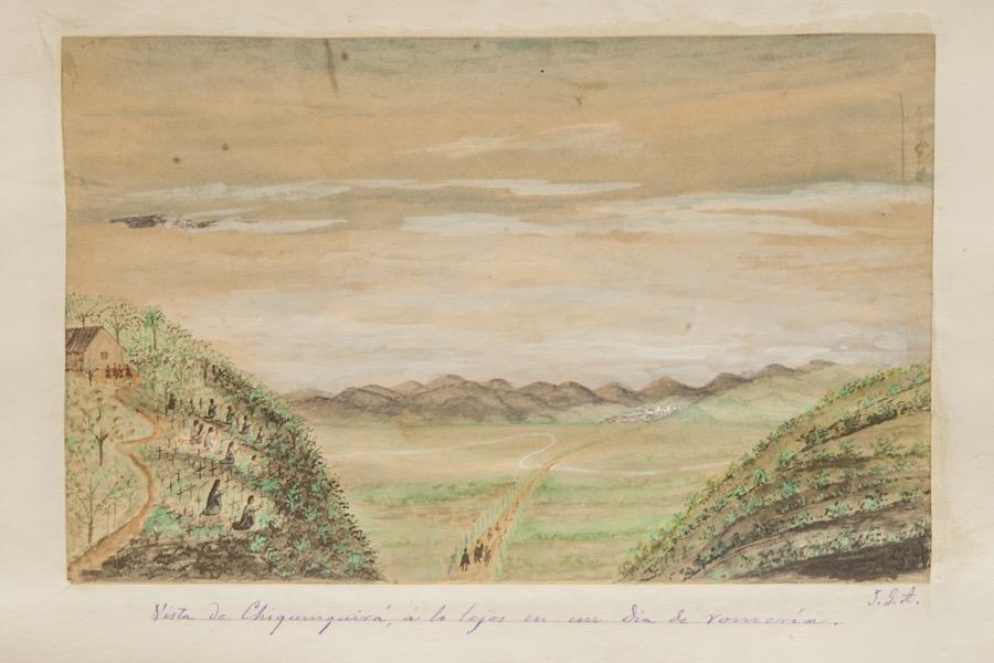 Vista de Chiquinquirá, a lo lejos en un día de romería