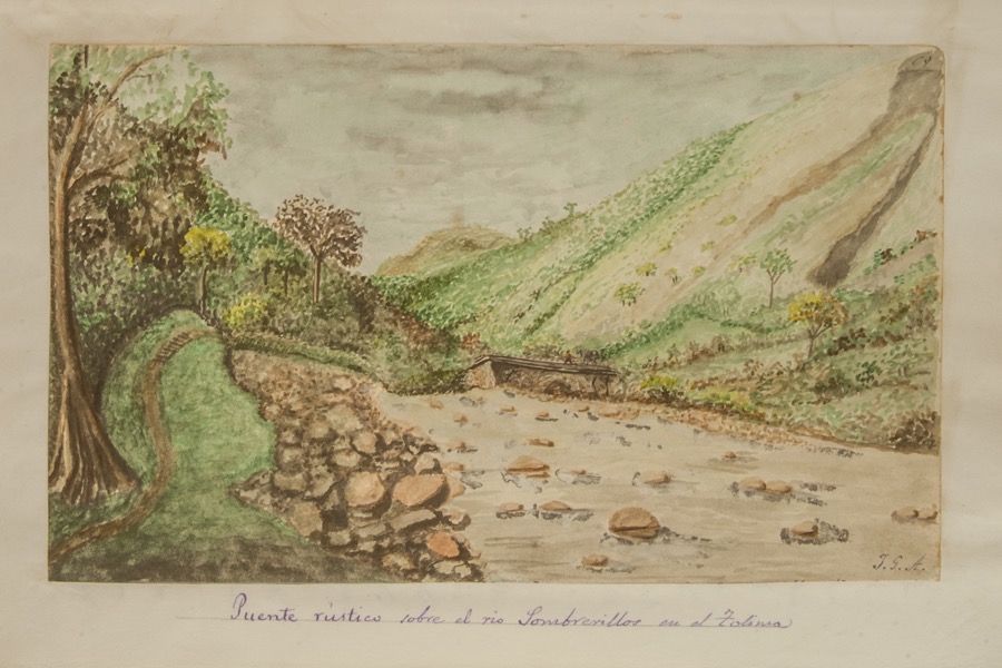 Puente rústico sobre el río Sombrerillos en el Tolima