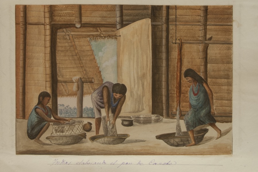 Indias elaborando el pan de cazabe