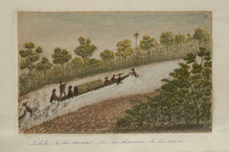 Subida de las canoas por las chorreras de los ríos