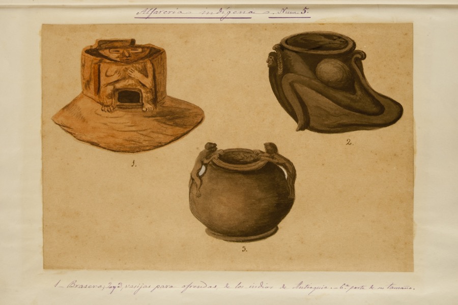 1. Brasero. 2 y 3 vasijas para ofrendas de los indios de Antioquia