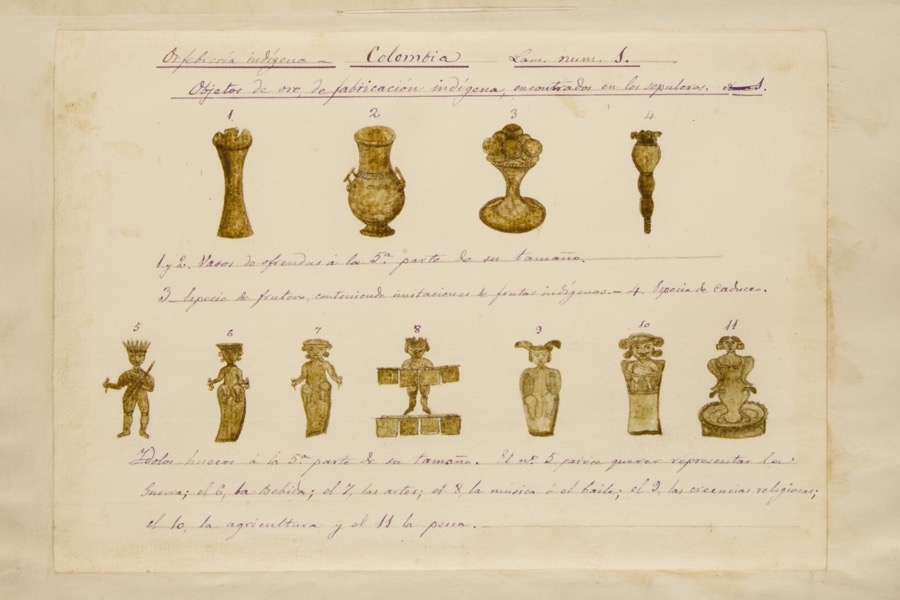 Objetos de oro de fabricación indígena encontrados en los sepulcros