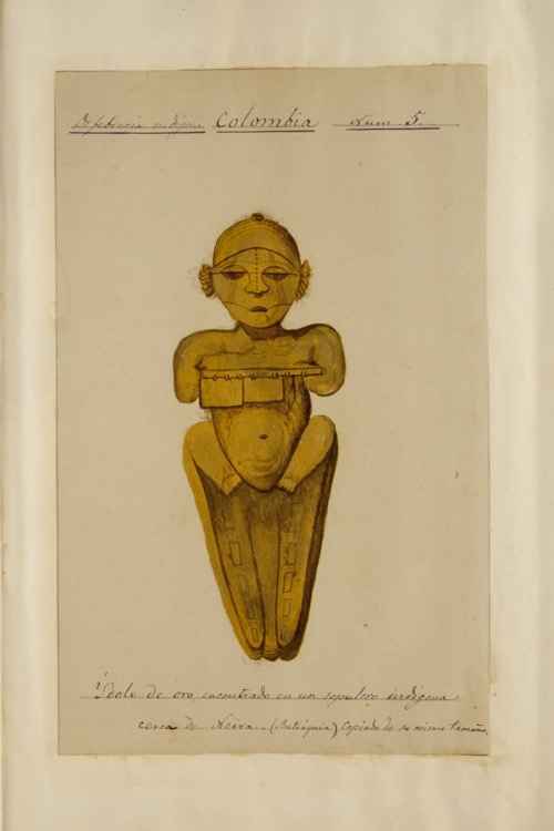 Ídolo de oro encontrado en un sepulcro indígena cerca de Neira (Antioquia)