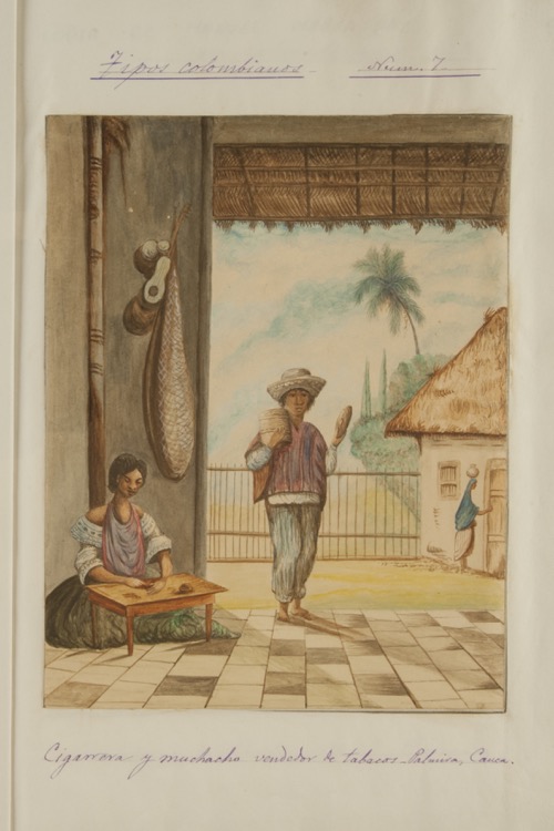 Cigarrera y muchacho vendedor de tabacos. Palmira, Cauca