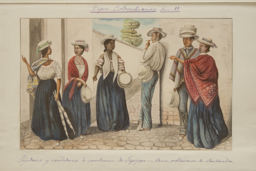 Tejedores y vendedores de sombreros de jipijapa. Varias poblaciones de Santander.