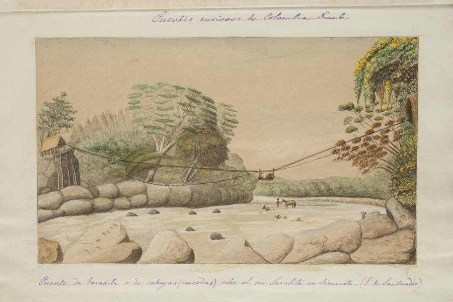 Puente de tarabita o de cabuyas (cuerdas) sobre el río Sarabita en Simacota