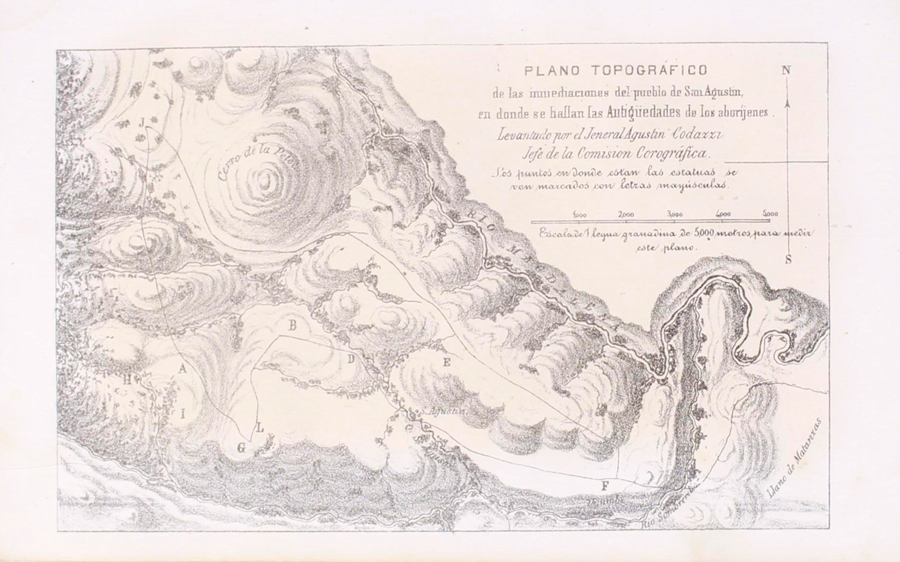 Plano Topográfico de las inmediaciones del pueblo de San Agustín. Antigüedades indígenas. Ruinas de San Agustín, descritas y explicadas por A. Codazzi