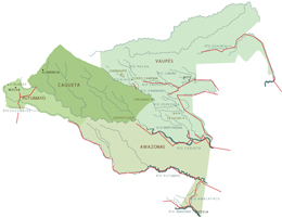 Mapa de los recorridos de Richard Evans Schultes por la Amazonia colombiana