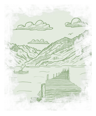 Ilustración: Un lago en medio de las montañas
