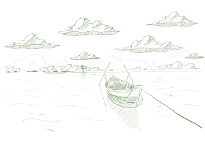 Ilustración: Una canoa en medio del mar