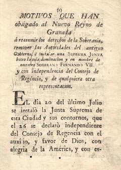 Motivos que han obligado al Nuevo Reino de Granada a reasumir  los derechos de la soberanía
